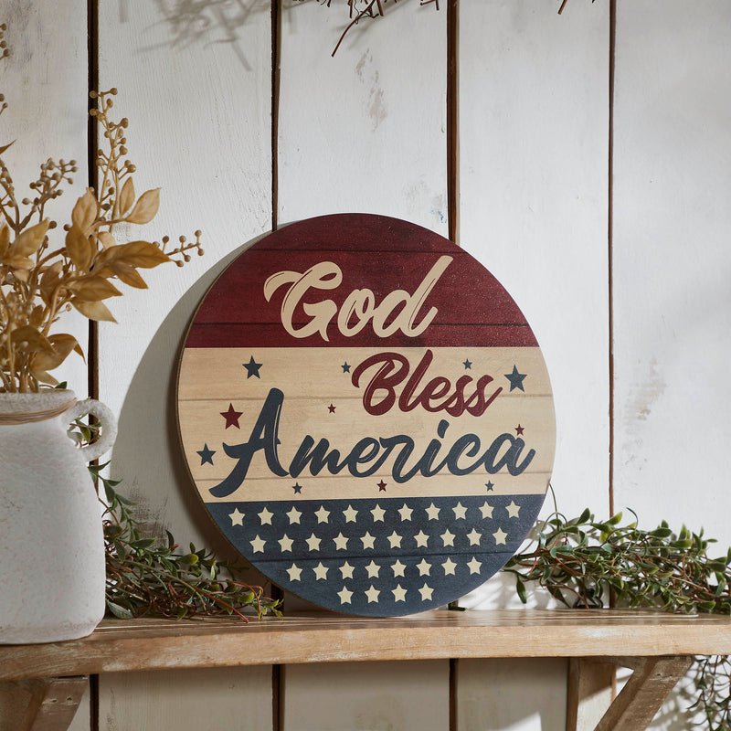 God Bless America Round MDF Wall Hanging 11 Inch Diameter **BACKORDERED UNTIL MARCH 2025**