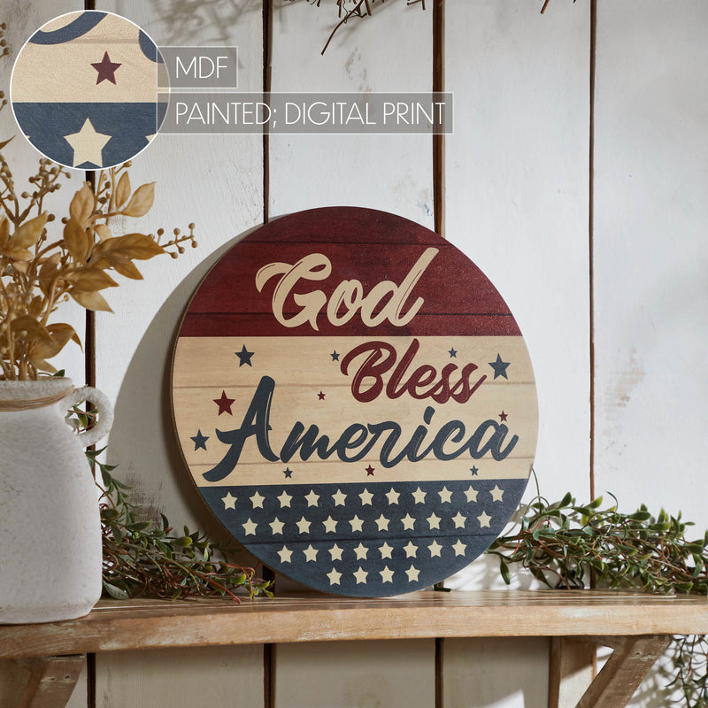 God Bless America Round MDF Wall Hanging 11 Inch Diameter **BACKORDERED UNTIL MARCH 2025**