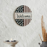 Welcome Stars & Stripes Round Wall Hanging 11 Inch Diameter