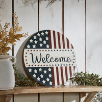 Welcome Stars & Stripes Round Wall Hanging 11 Inch Diameter **BACKORDERED UNTIL MARCH 2025**