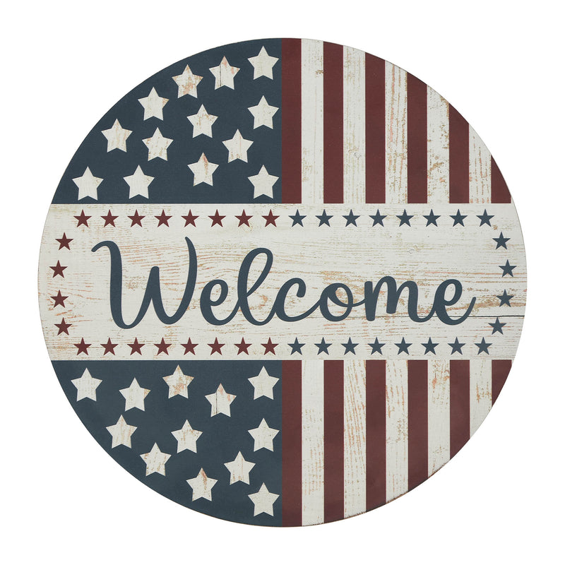 Welcome Stars & Stripes Round Wall Hanging 11 Inch Diameter **BACKORDERED UNTIL MARCH 2025**