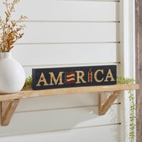 AMERICA Flag and Firecracker MDF Block Sign 3x14x1