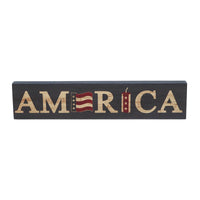 AMERICA Flag and Firecracker MDF Block Sign 3x14x1 **BACKORDERED UNTIL MARCH 2025**