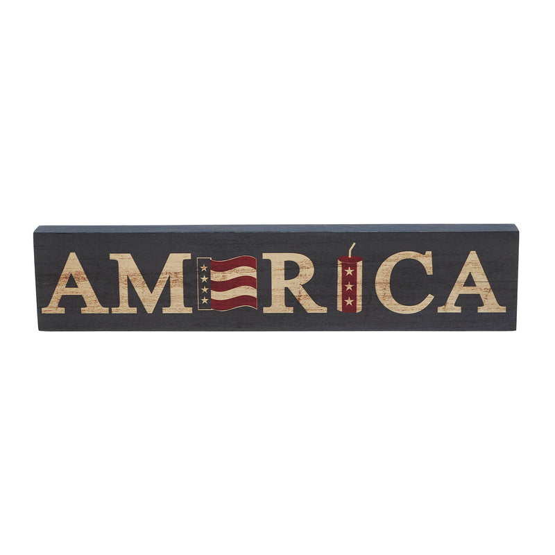 AMERICA Flag and Firecracker MDF Block Sign 3x14x1 **BACKORDERED UNTIL MARCH 2025**