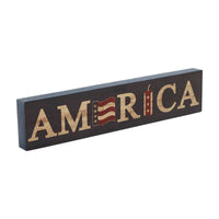 AMERICA Flag and Firecracker MDF Block Sign 3x14x1 **BACKORDERED UNTIL MARCH 2025**