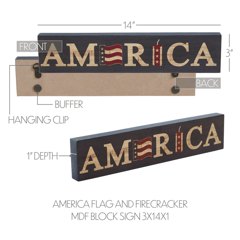 AMERICA Flag and Firecracker MDF Block Sign 3x14x1 **BACKORDERED UNTIL MARCH 2025**