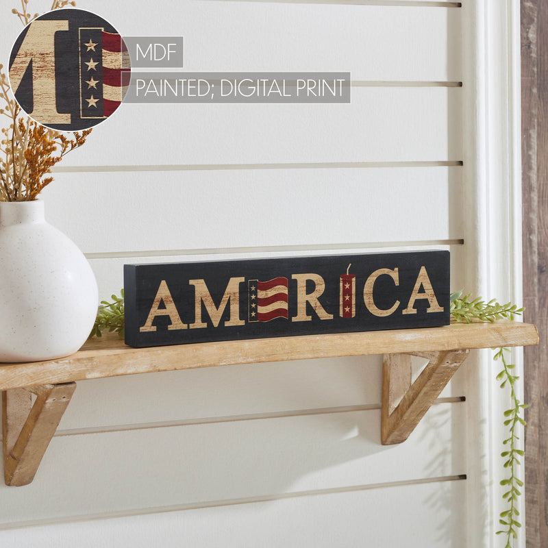 AMERICA Flag and Firecracker MDF Block Sign 3x14x1 **BACKORDERED UNTIL MARCH 2025**