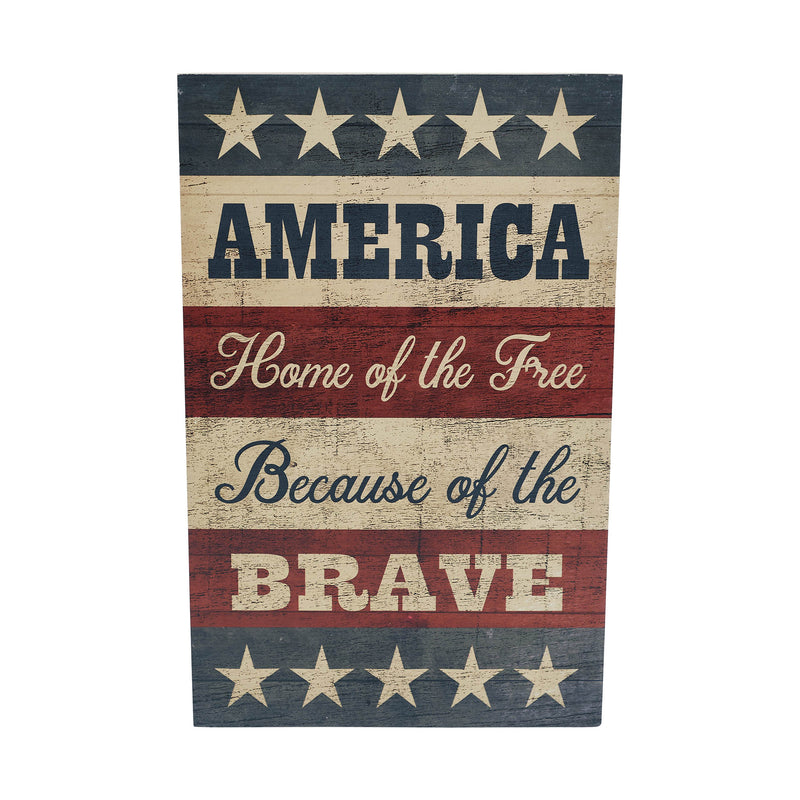 AMERICA Home Of The Free Because Of The Brave w/ Stars & Stripes MDF Wall Sign 16x10 **BACKORDERED UNTIL MARCH 2025**