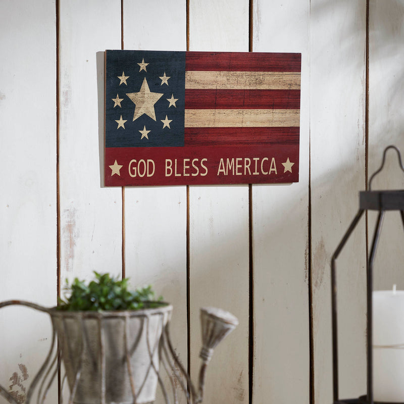 GOD BLESS AMERICA On Vintage American Flag MDF Wall Sign 10x16 **BACKORDERED UNTIL MARCH 2025**