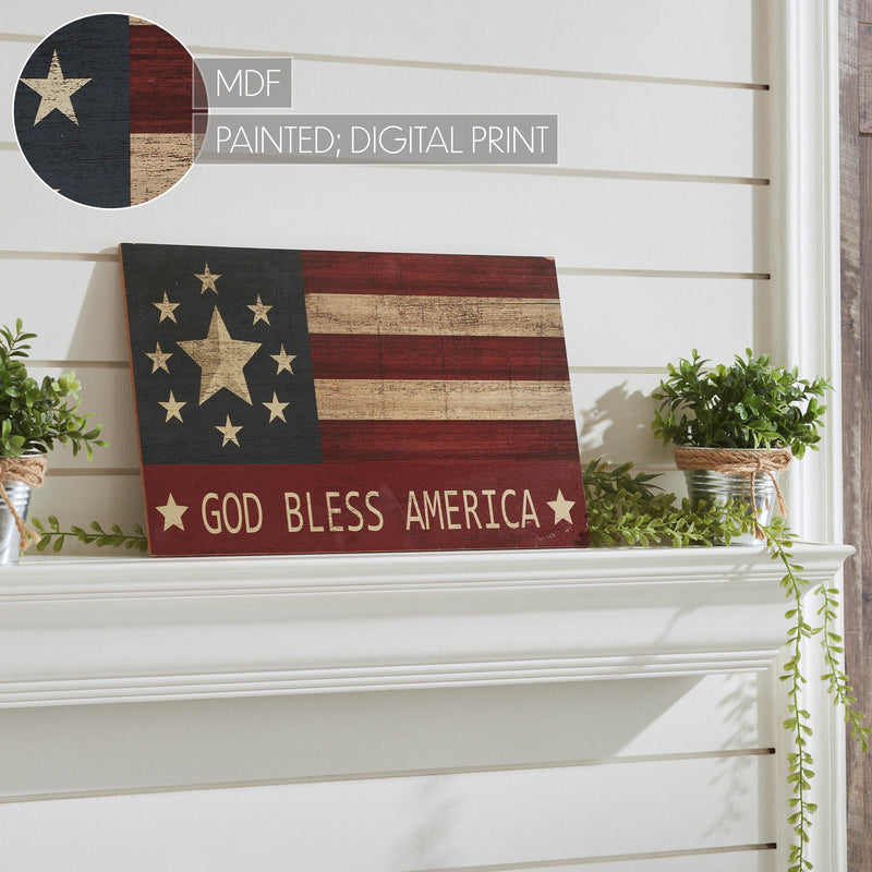 GOD BLESS AMERICA On Vintage American Flag MDF Wall Sign 10x16 **BACKORDERED UNTIL MARCH 2025**