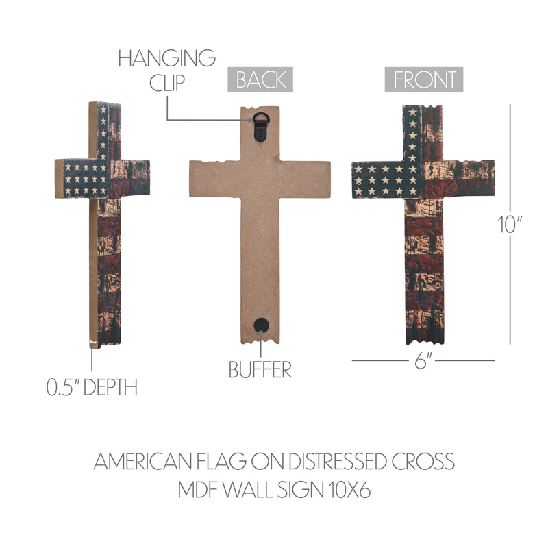 American Flag On Distressed Cross MDF Wall Sign 10x6 **BACKORDERED UNTIL MARCH 2025**