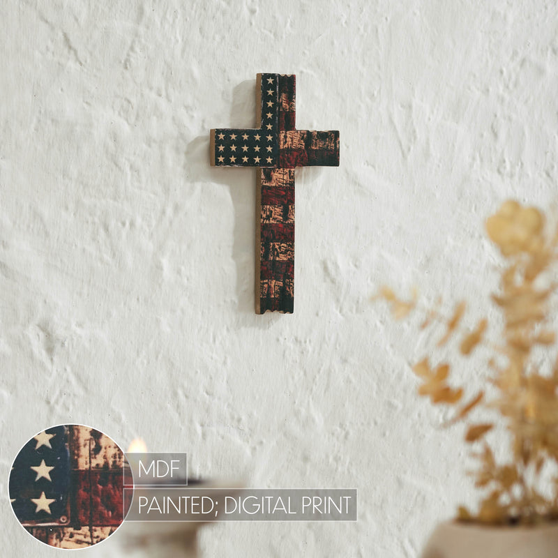 American Flag On Distressed Cross MDF Wall Sign 10x6 **BACKORDERED UNTIL MARCH 2025**