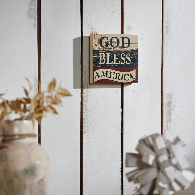 God Bless America White Blue Red MDF Block Sign 6x6x1 **BACKORDERED UNTIL MARCH 2025**