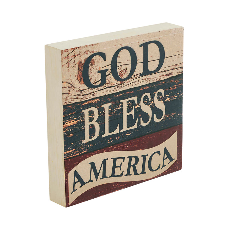 God Bless America White Blue Red MDF Block Sign 6x6x1 **BACKORDERED UNTIL MARCH 2025**