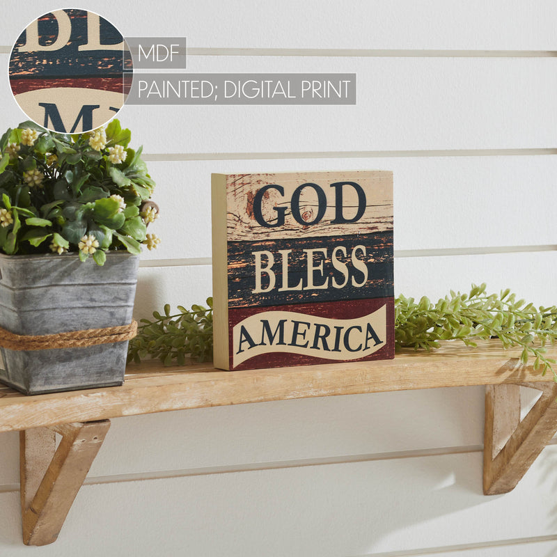 God Bless America White Blue Red MDF Block Sign 6x6x1 **BACKORDERED UNTIL MARCH 2025**