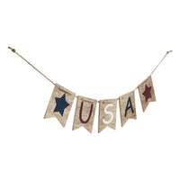 RWB USA And Stars MDF Banner w/ Twine 5x20 **BACKORDERED UNTIL MARCH 2025**