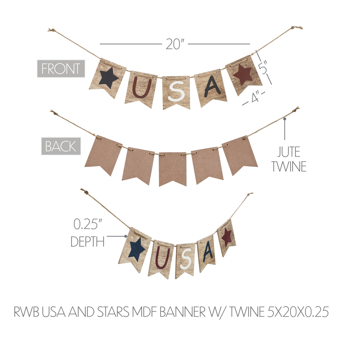 Banner Mdf RWB USA And Stars MDF Banner w/ Twine 5x20 – Beth's Country Primitive ...