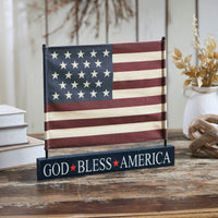 Canvas American Flag on Blue GBA MDF Base Decor 12x14x1