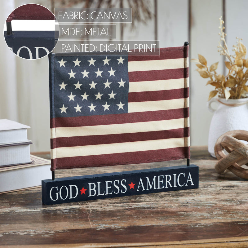 Canvas American Flag on Blue GBA MDF Base Decor 12x14x1 **BACKORDERED UNTIL MARCH 2025**