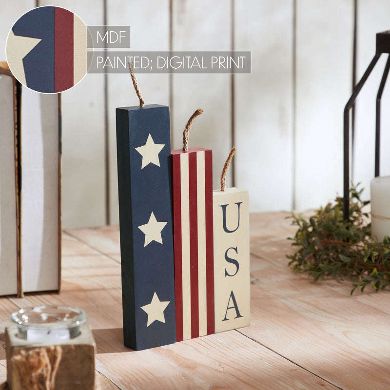 RWB Stars & Stripes USA Candle MDF Figurines Set of 3 Sizes **BACKORDERED UNTIL MARCH 2025**