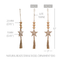 Natural Beads Star & Tassel Ornament 10x3 **BACKORDERED UNTIL MARCH 2025**