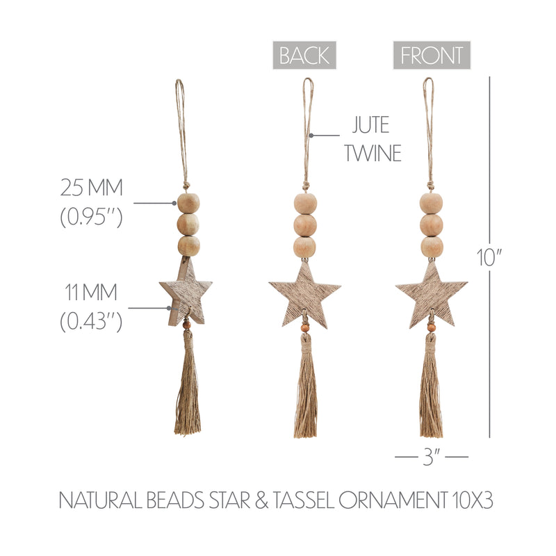 Natural Beads Star & Tassel Ornament 10x3 **BACKORDERED UNTIL MARCH 2025**