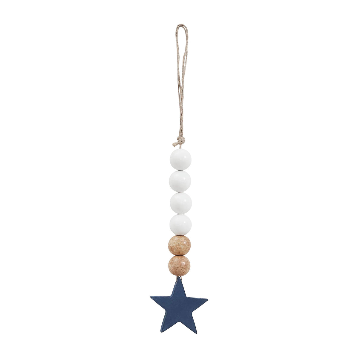 White & Natural Beads Blue Star Ornament 6x2