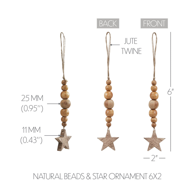 Natural Beads & Star Ornament 6x2 **BACKORDERED UNTIL MARCH 2025**