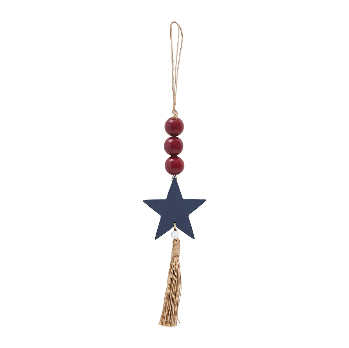 Red Beads Blue Star & Tassel Ornament 10x3