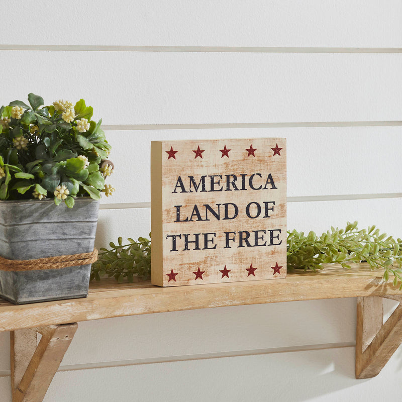 My Country America Land Of The Free w/ Red Stars MDF Block Sign 6x6x1