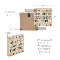 My Country America Land Of The Free w/ Red Stars MDF Block Sign 6x6x1 **BACKORDERED UNTIL MARCH 2025**