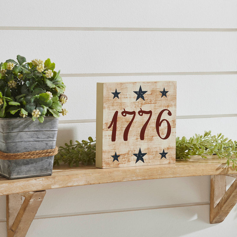 My Country 1776 w/ Blue Stars MDF Block Sign 6x6x1