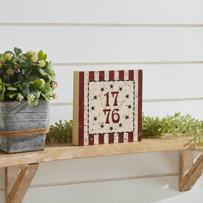 My Country 1776 w/ Blue Stars & Stripes MDF Block Sign 6x6x1