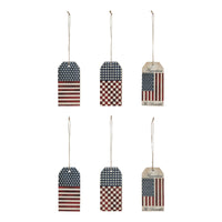 My Country Americana MDF Tag Ornaments w/ Twines 5x2.5x0.5 Sets of 6