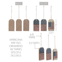 My Country Americana MDF Tag Ornaments w/ Twines 5x2.5x0.5 Sets of 6