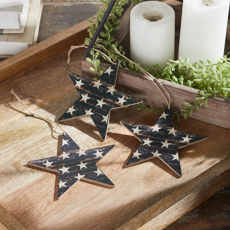 My Country White Stars On Navy MDF Star Ornament 5.25x5x0.125 Set of 3