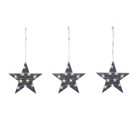 My Country White Stars On Navy MDF Star Ornament 5.25x5x0.125 Set of 3 **BACKORDERED UNTIL MARCH 2025**