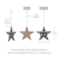 My Country White Stars On Navy MDF Star Ornament 5.25x5x0.125 Set of 3 **BACKORDERED UNTIL MARCH 2025**