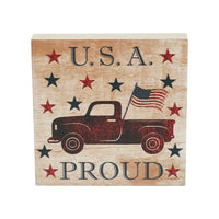 My Country USA Proud Red Truck w/ Red & Blue Stars MDF Block Sign 6x6x1 **BACKORDERED UNTIL MARCH 2025**