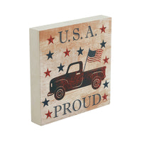 My Country USA Proud Red Truck w/ Red & Blue Stars MDF Block Sign 6x6x1 **BACKORDERED UNTIL MARCH 2025**