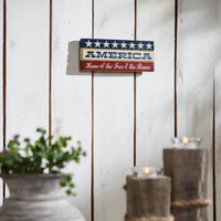 AMERICA Home Of The Free And The Brave w/ White Stars On Blue Stripe MDF Sign 3.5x9 **BACKORDERED UNTIL MARCH 2025**