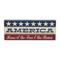 AMERICA Home Of The Free And The Brave w/ White Stars On Blue Stripe MDF Sign 3.5x9 **BACKORDERED UNTIL MARCH 2025**