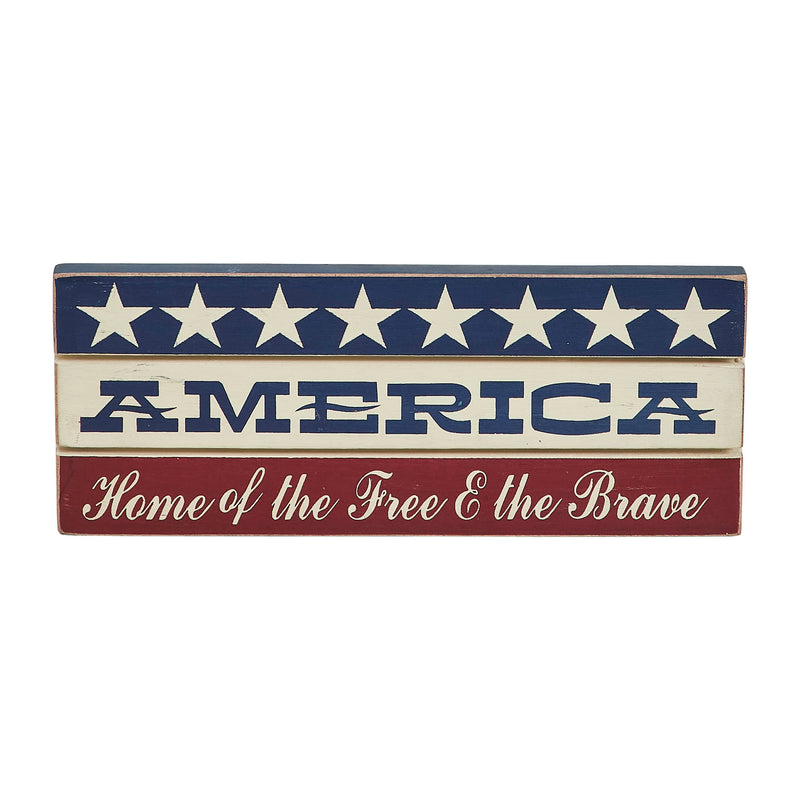 AMERICA Home Of The Free And The Brave w/ White Stars On Blue Stripe MDF Sign 3.5x9 **BACKORDERED UNTIL MARCH 2025**