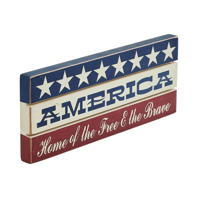 AMERICA Home Of The Free And The Brave w/ White Stars On Blue Stripe MDF Sign 3.5x9 **BACKORDERED UNTIL MARCH 2025**