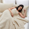 VHC Brands Waffle Weave Natural Queen Blanket 90x90 - 100% Cotton, Lightweight, for Bed, Couch, or Sofa