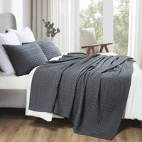 VHC Brands Dark Grey Waffle Weave Queen Blanket 90x90 - 100% Cotton, Lightweight Cover for Bed & Sofa