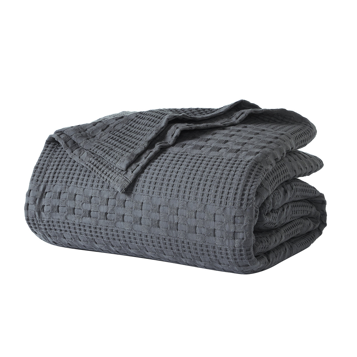 VHC Brands Dark Grey Waffle Weave Queen Blanket 90x90 - 100% Cotton, Lightweight Cover for Bed & Sofa