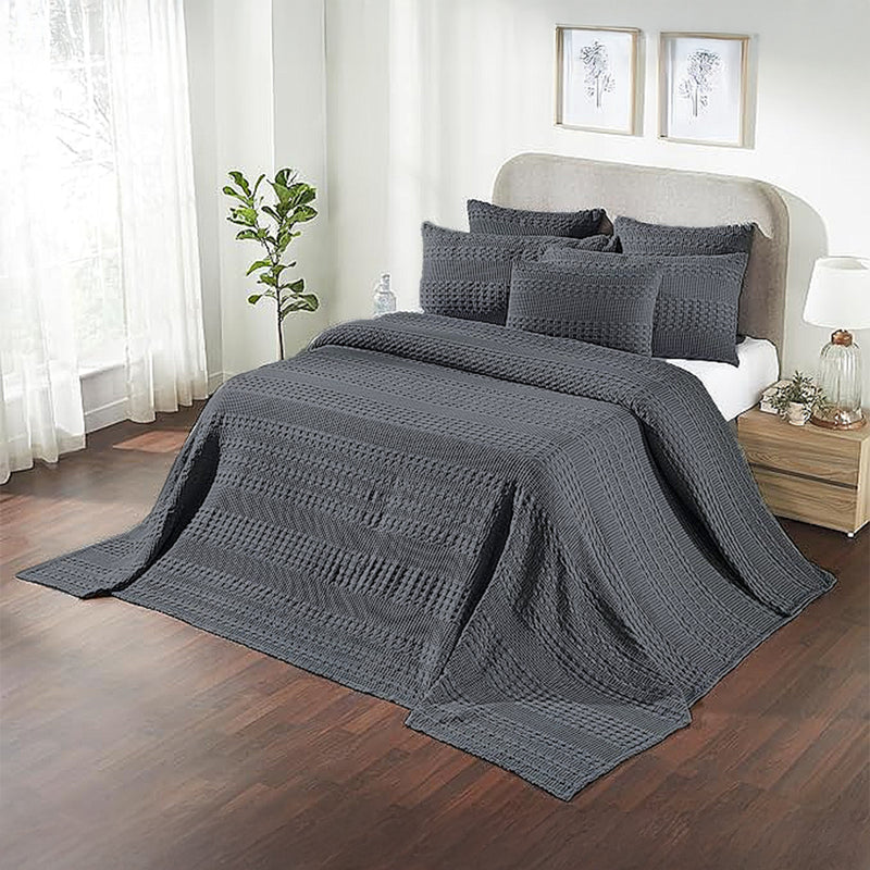 VHC Brands Waffle Weave Dark Grey Twin Blanket 66x90 - 100% Cotton, Lightweight & Breathable Cover for Bed, Couch, Sofa