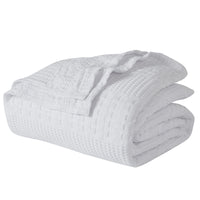 VHC Brands White Waffle Weave King Blanket 90x108 - 100% Cotton, Lightweight, for Bed, Couch, Sofa - Farmhouse Boho Bedroom & Living Room Decor