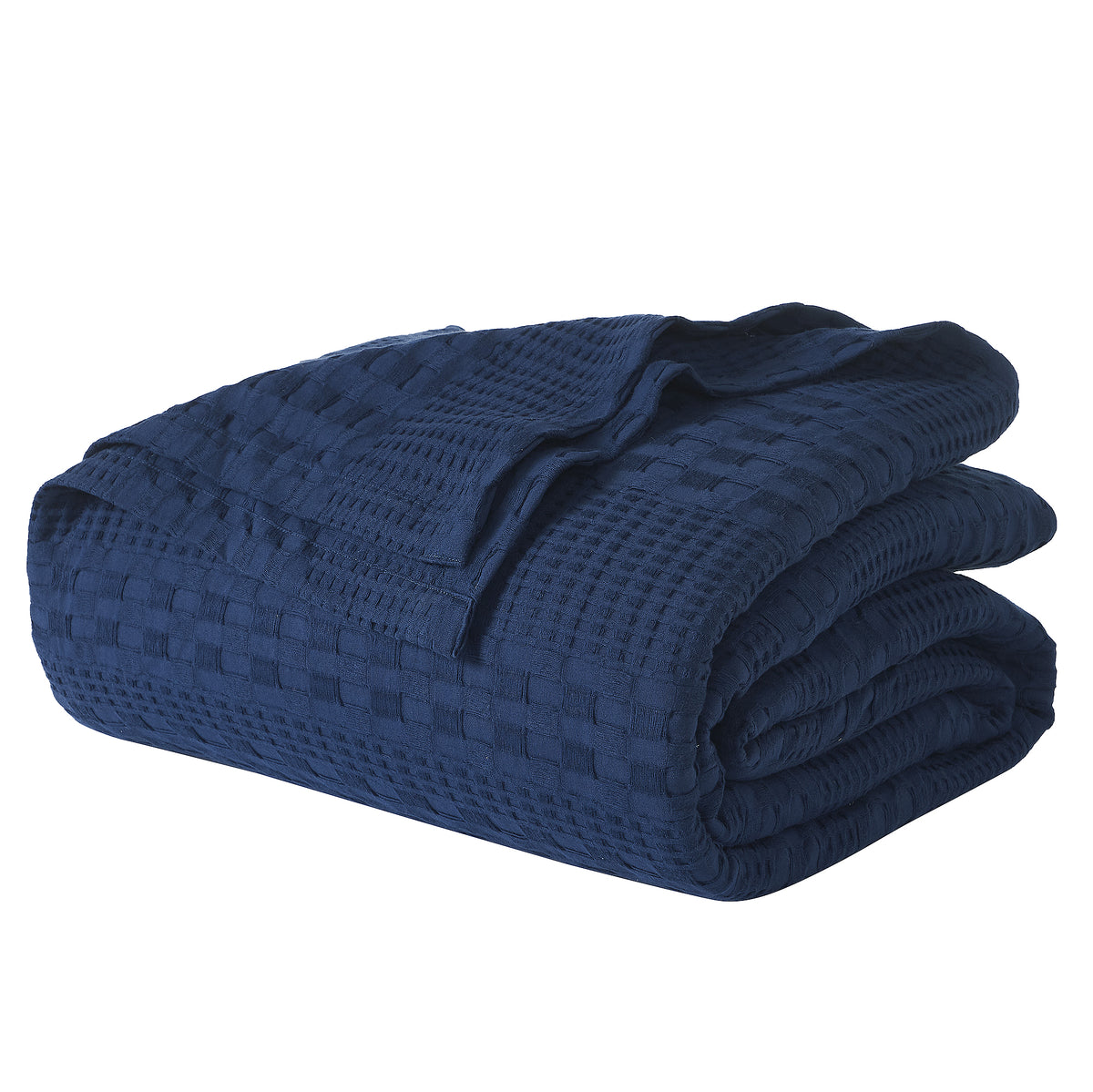 VHC Brands Waffle Weave Navy Blue Queen Blanket 90x90 - 100% Cotton, Lightweight & Breathable Cover for Bed, Couch, Sofa - Farmhouse Bedroom Decor